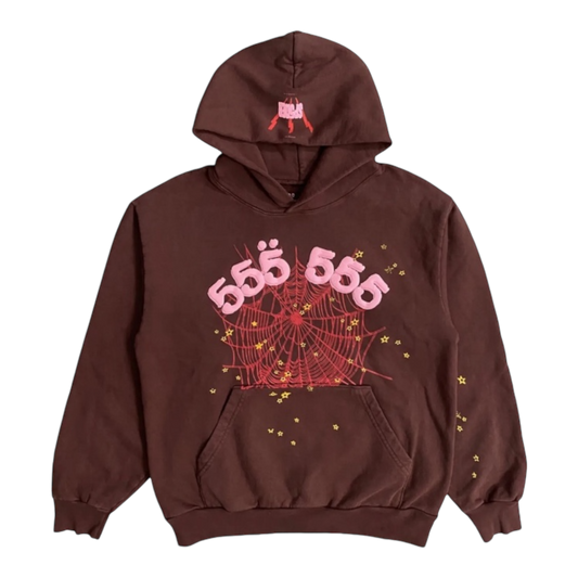 Sp5der Brown 555 Web Hoodie