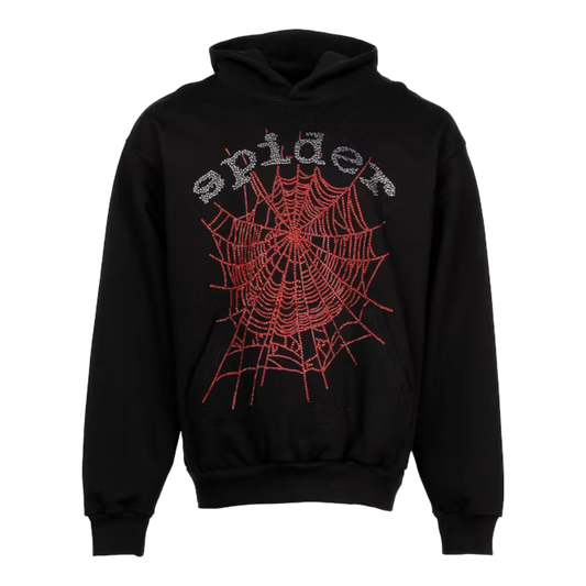 Sp5der OG Rhinestone Logo Hoodie Black